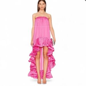 SOLD OUT HEMANT & NANDITA Pink Strapless High Low Tiered Ruffle Maxi Size XS